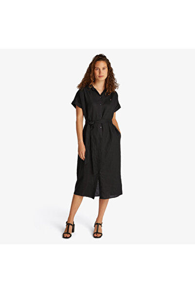 Tommy Hilfiger Ess Linen Midi Kadın Siyah Elbise