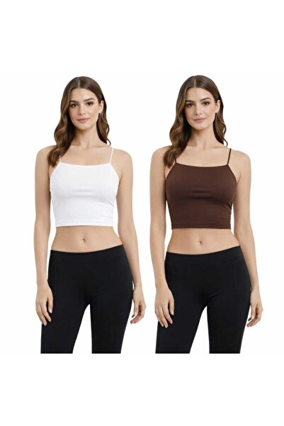 MODARENGİN 2-Piece Thin Strap Basic Crop Tank Top (Bustier) - Casual Stylish ...