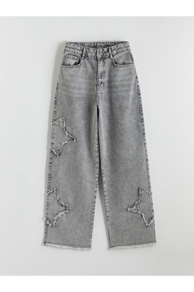 LC Waikiki Baggy Fit Nakışlı Kız Çocuk Jean Pantolon