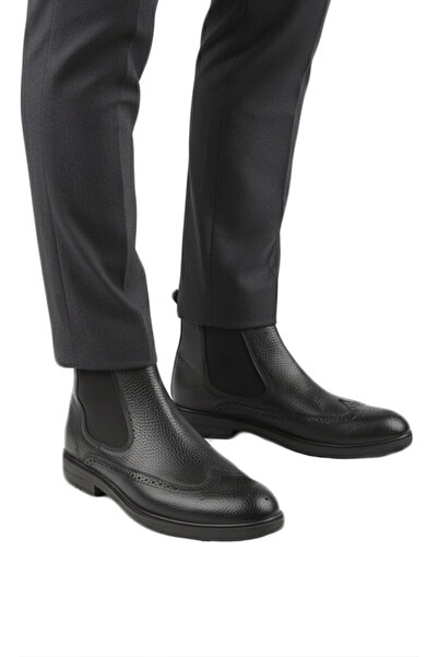 DeepSEA Men's Black Genuine Leather Fur Boots – Orthopedic & Non-Slip Sole 25...