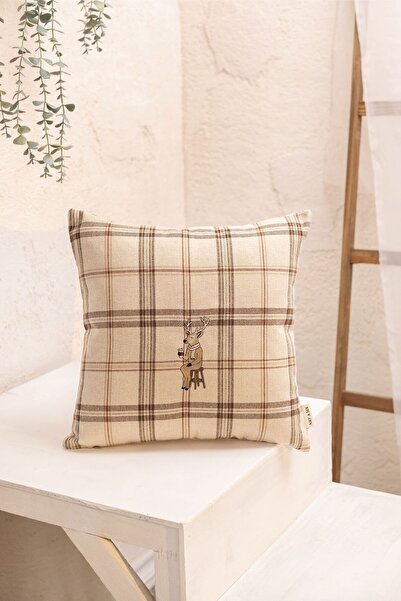 ARTASIX Coffee Deer Özel İşlemeli Nakış Detaylı Lüks Dekoratif Kırlent