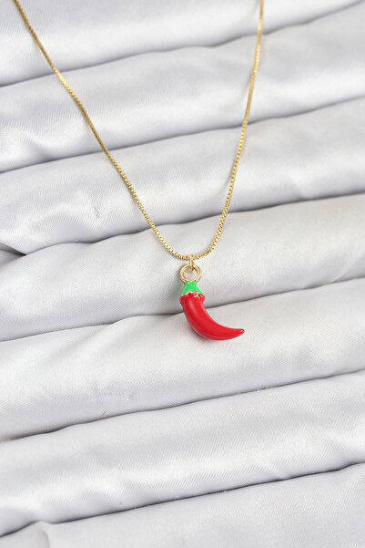 Epilons Bfs Brass Gold Color Red Capia Pepper Model Women's Necklace