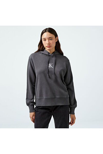 Calvin Klein Jeans Washed Monologo Regular Kadın Gri Hoodie