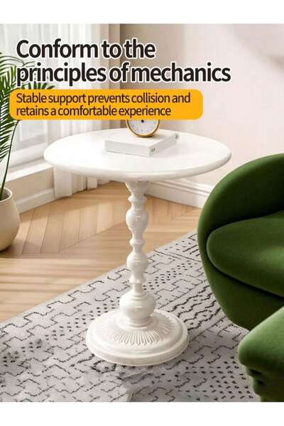 Tiokkss طاولة معدنية دائرية عتيقة بلون أبيض عاجي، مناسبة لغرفة المعيشة أو الب...