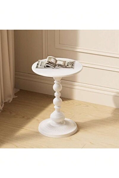 Mtanvxay Round Ivory White Vintage Metal Table for Sofa Side Living Room Smal...