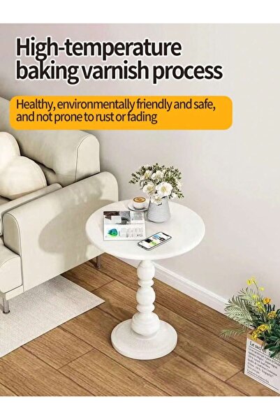 Mtanvxay طاولة جانبية دائرية معدنية عتيقة، لون عاجي أبيض، سطح طاولة 15.7 بوصة...