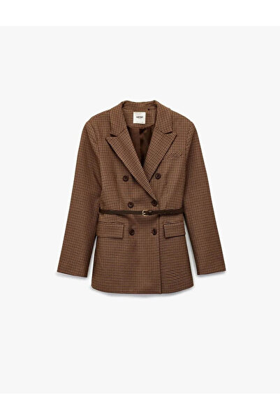 Koton Jachetă blazer pentru femei în carouri maro 6WAK50136UW