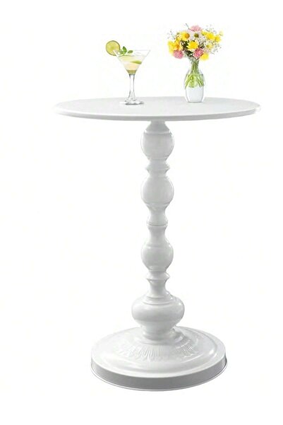 Tiokkss طاولة جانبية دائرية معدنية عتيقة، لون عاجي أبيض، سطح طاولة 15.7 بوصة،...