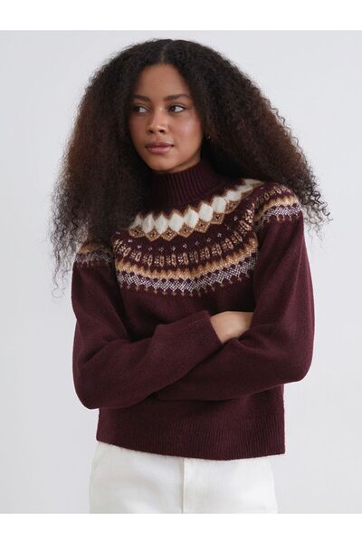 LC Waikiki Women's Knitwear Sweater with Stand Collar Pattern