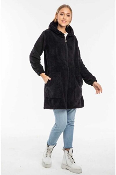 sağlam tasarım Kadın Siyah Uzun Fermuarlı Polar Hırka