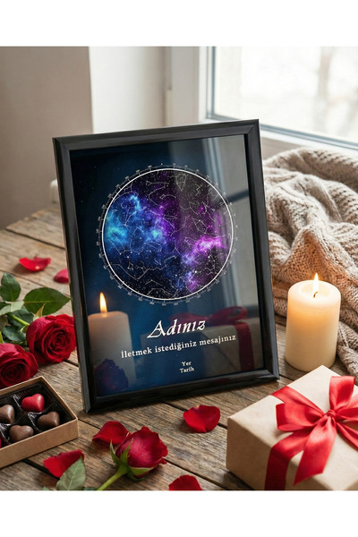 Pura Morena Kişiye Özel Yıldız Haritası Sevgiliye Sevgililer Günü Hediyesi Çe...