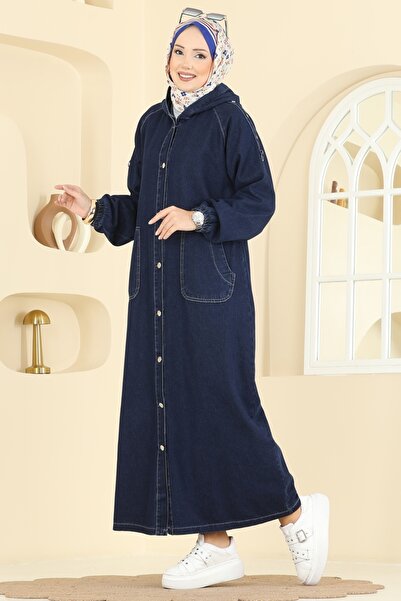 ModaMerve Kapüşonlu Kot Kap 1352ORG1169-MS Koyu Kot