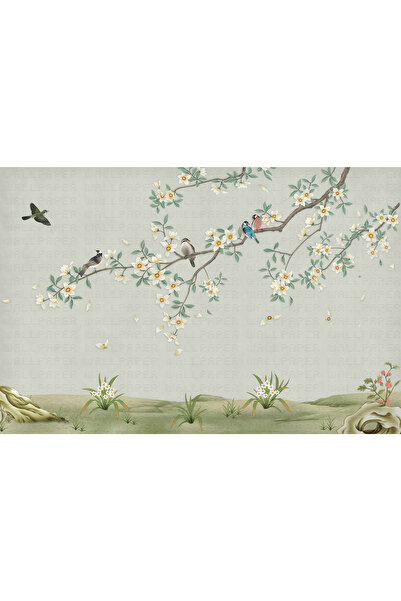 Arterior Wallpaper Ağacın dallarına tünemiş renkli kuşlar poster duvar kağıdı