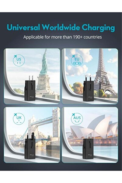 RavPower شاحن السفر نانو من راف باور بقوة 30 واط مع منفذ من النوع C - أسود