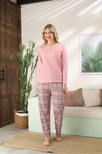 Hukateks 3 Button Long Sleeve Colorful Women's Pajama Set