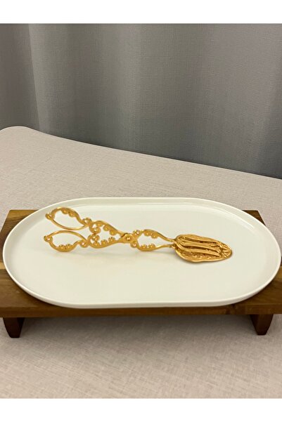 LUXAY HOME VINTAGE DESENLİ GOLD RENGİ TEKLİ SERVİS MAŞASI SUNUM ÇEYİZ DEKORASYON