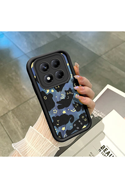 ucuc Xiaomi Redmi Note 14 Pro Plus+ 5G uyumlu Siyah Silikon Ay Desenli Lens K...