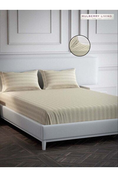 MULBERRY LIVING Elysian Stripes King Size Fitted Sheet 100% Cotton 300 Thread...