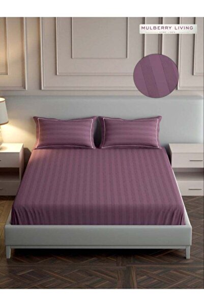 MULBERRY LIVING 100% Cotton - 300Tc Elysian Stripes Queen Size Flat Bedsheet