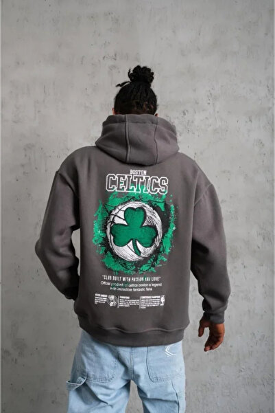 beybunn Men's Printed Hooded Sweatshirt with Drawstring - Gray