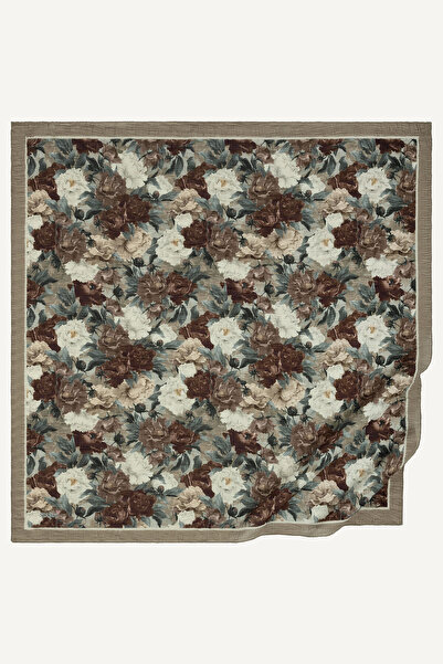 SilkTouch Beige Night Flower Patterned Muslin Scarf
