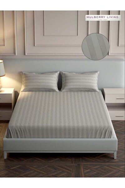 MULBERRY LIVING ملاءة سرير مسطحة مقاس كوين من القطن الخالص 100% - 300 خيط، بن...