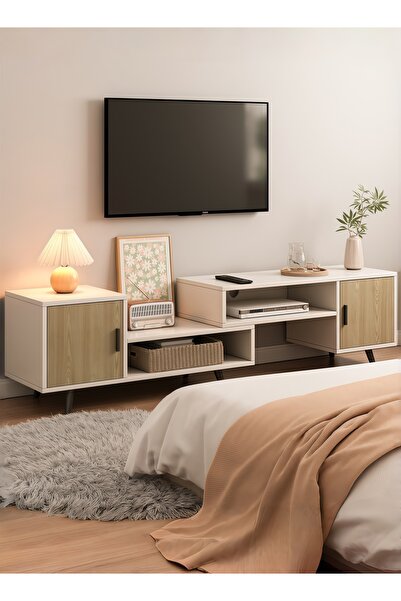 Bojasmiial طاولة تلفزيون 55 بوصة مع وحدة تحكم وسائط