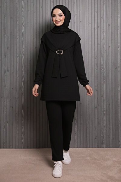 benguen Buckle Detailed Double Suit N5424 Black