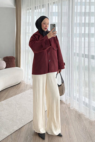 Tesettür Diyarı Leisa Torino Fabric Lined Trench Coat - Burgundy