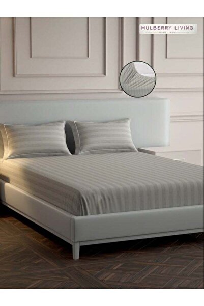 MULBERRY LIVING 100% Cotton - 300Tc Elysian Stripes Queen Size Fitted Bedsheet