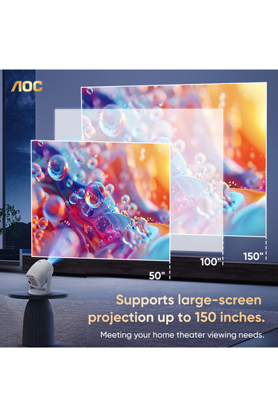 Aoc Mini Projector | 4K/720P | 230 ANSI | WiFi6 BT5.0 | Android12 | 180° Rotate | Portable Outdoor