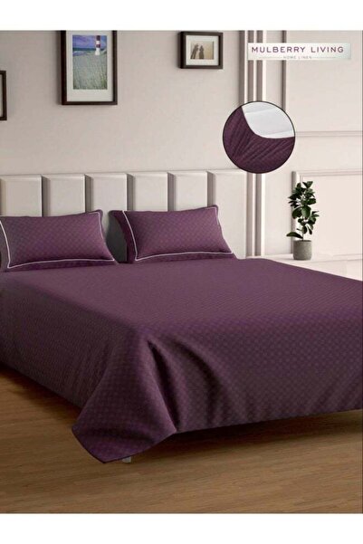 MULBERRY LIVING 100% Cotton - 300Tc Urban Grid Queen Size Fitted Bedsheet