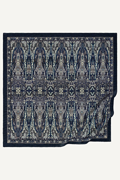 SilkTouch Navy Blue Heritage Patterned Muslin Scarf