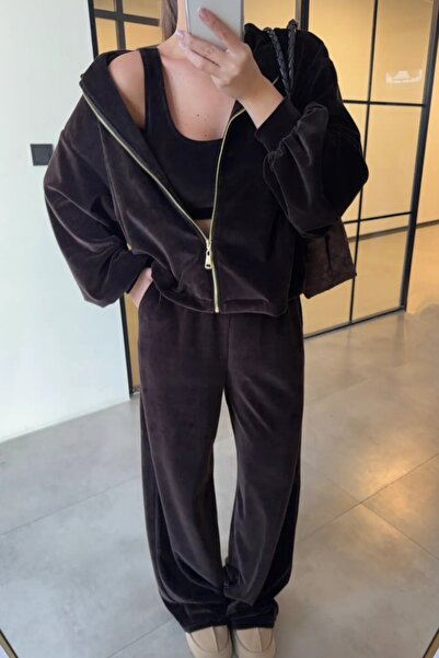 Safgiyim44 Bitter Brown 3-Piece Velvet Set