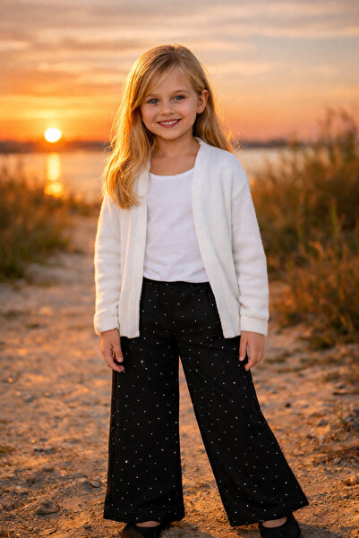 CiciTime Çocuk Modası Girl's Modal Fabric Wide Leg High Waist Rhinestone Swea...