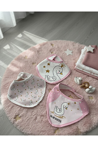 senihan 'lü Kuğu Figürlü Bebek Mama MÖnlüğü Seti - %100 Pamuklu Sıvı Emici Di...