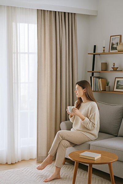 QUBA DECO Linen Textured Blackout Lightproof Extralight Blackout Background C...