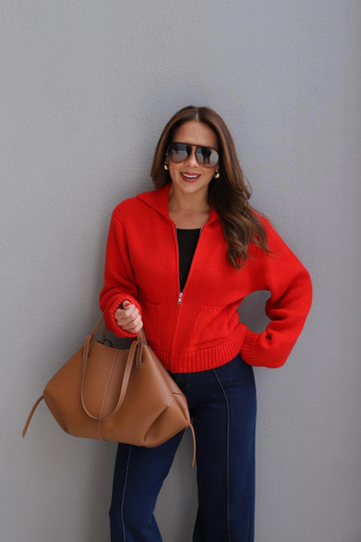 Purple by Banu Red Pocket Detail Cardigan