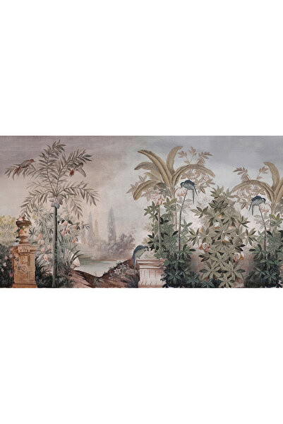 Arterior Wallpaper Bahçede ağaçlar ve papağanlar poster duvar kağıdı