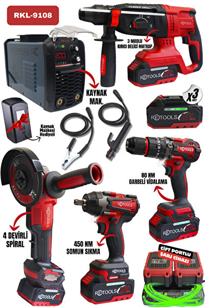 RETOOLS 5 Lİ SET KIRMIZI KABARTMALI (4 LÜ SET + 200 AMPER KAYNAK MAKİNESİ)