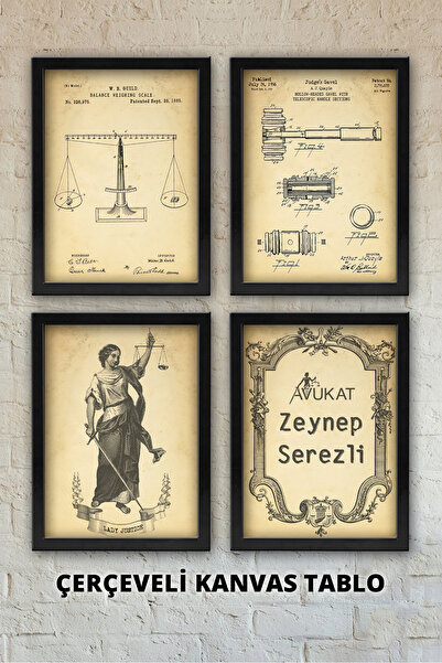 Atika Kişiye Özel Çerçeveli Avukatlık Patent Tablosu 4 lü Set, Avukat Ofis De...