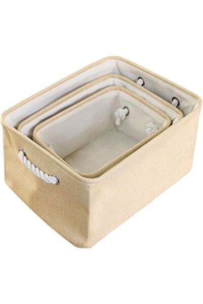 ecv Foldable Storage Basket with Handles, 3 Pieces (Beige)