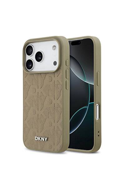 Dkny iPhone 17 Pro Uyumlu Kılıf Lisanslı M-safe Özellikli 3D Yazılı Grid Patt...