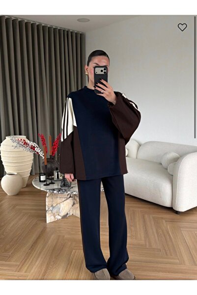 Bak'ap Premium Trend Design Striped Sweatshirt-Wide Leg Pants 2-Piece Tracksu...