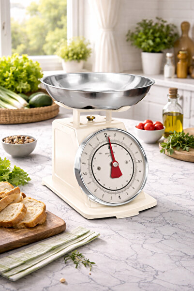 COCEM Retro Mekanik Mutfak Tartısı 2 Kg – Analog Köy Tipi Terazi, Paslanmaz Ç...
