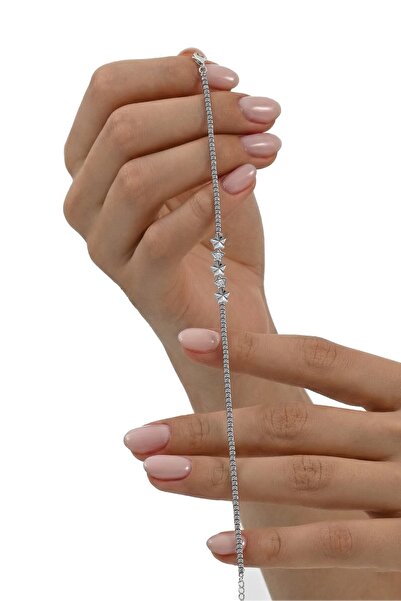 Söğütlü Silver 925 Ayar Gümüş Bileklik Zirkon Taşlı Işıltılı Yıldızlar Figürl...