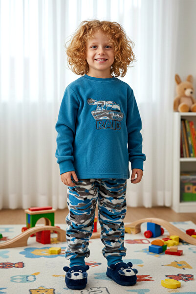 Aydoğan Set de pijamale cu model din catifea pentru băieți 1669 Petrol01