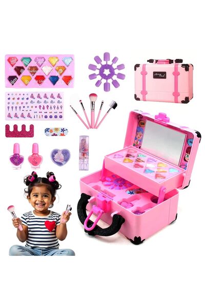 Toybox مجموعة مكياج أطفال قابلة للغسل وغير سامة مع مرآة وتصميم كمبيوتر محمول،...