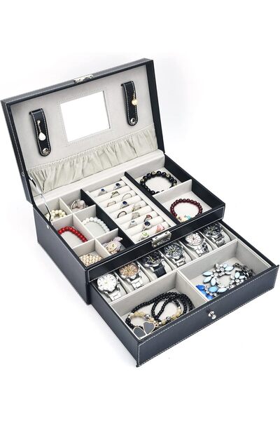 Generics علبة ساعات بادوم بغطاء زجاجي، حافظة جلدية من البولي يوريثان بـ 12 فت...