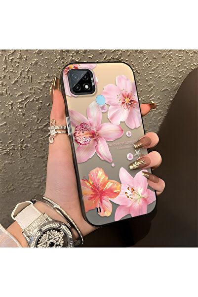 ucuc حافظة فضية اللون متوافقة مع هاتف Realme C21 ذات نمط زهور وسطح لامع غير ل...